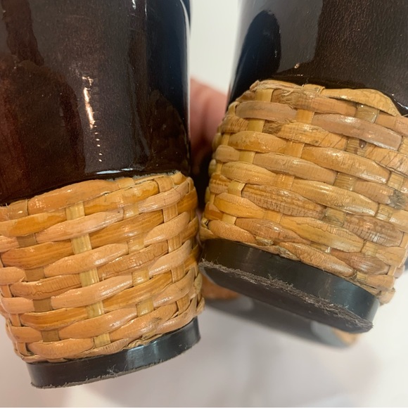 PAOLO chocolate brown patent wedge thong sandal with woven bottom size 11 - Picture 10 of 16